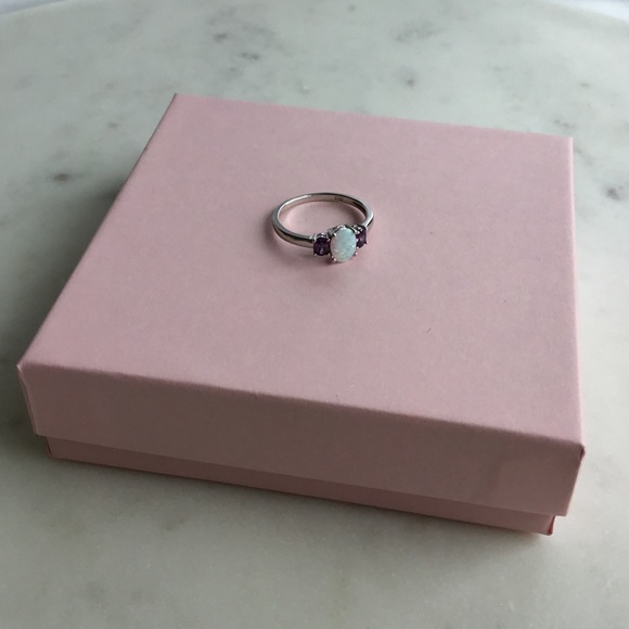 Sterling Silver Lab Created Opal Ring - Picture 11 of 16